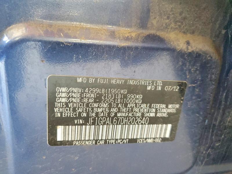 Продажа на аукционе авто 2013 Subaru Impreza, vin: JF1GPAL67DH202640, номер лота: 61008026