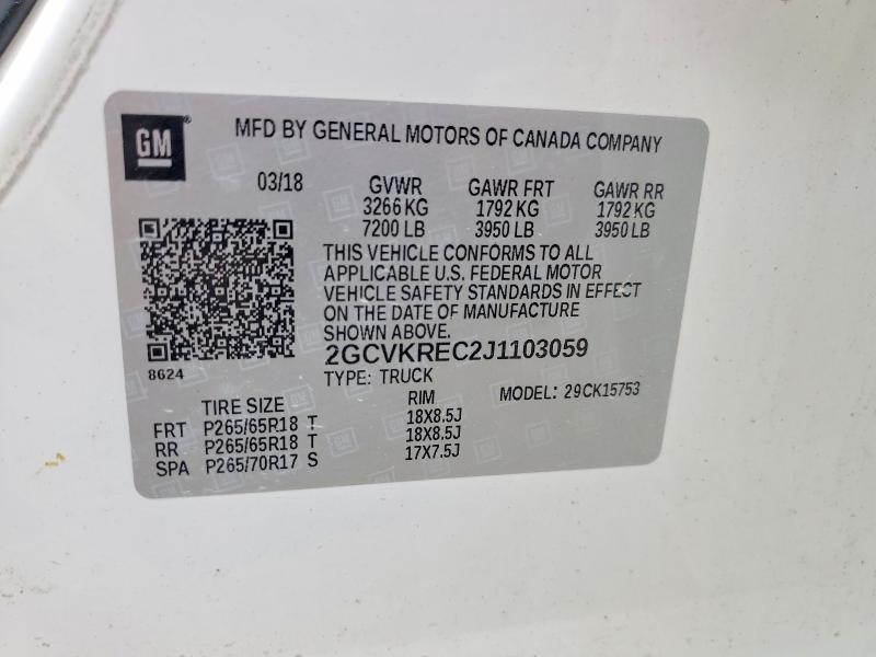 Aukcja sprzedaży 2018 Chevrolet Silverado, vin: 2GCVKREC2J1103059, numer aukcji: 64262766
