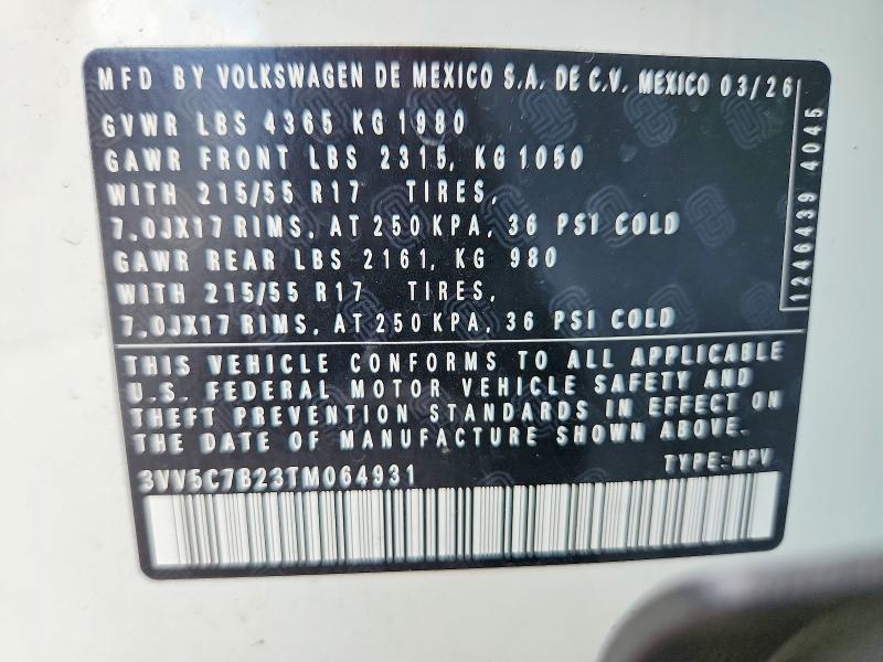 Продажа на аукционе авто 2026 Volkswagen Taos, vin: 3VV5C7B23TM064931, номер лота: 65755246