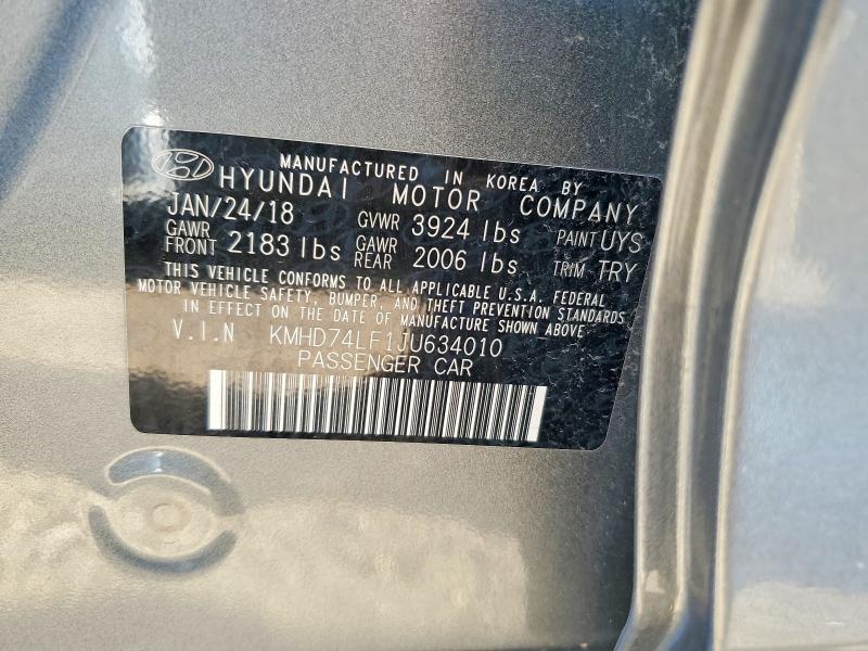 Продаж на аукціоні авто 2018 Hyundai Elantra, vin: KMHD74LF1JU634010, номер лоту: 65628626