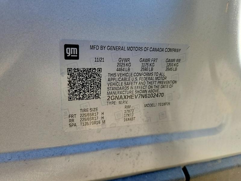 64554626 :رقم المزاد ، 2GNAXHEV7N6102470 vin ، 2022 Chevrolet Equinox مزاد بيع