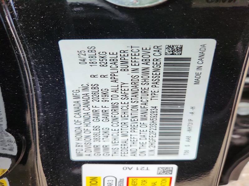 64278046 :رقم المزاد ، 2HGFE2F23SH592834 vin ، 2025 Honda Civic مزاد بيع