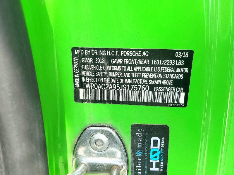 Aukcja sprzedaży 2018 Porsche 911, vin: WP0AC2A95JS175760, numer aukcji: 64449936