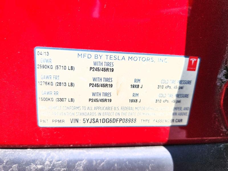 Aukcja sprzedaży 2013 Tesla Model S, vin: 5YJSA1DG6DFP08988, numer aukcji: 61721226