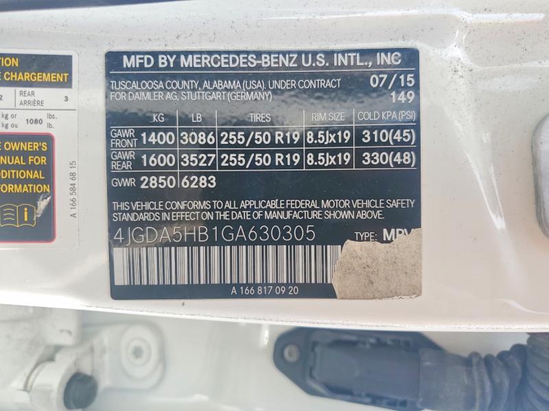 65118916 :رقم المزاد ، 4JGDA5HB1GA630305 vin ، 2016 Mercedes-benz Gle مزاد بيع
