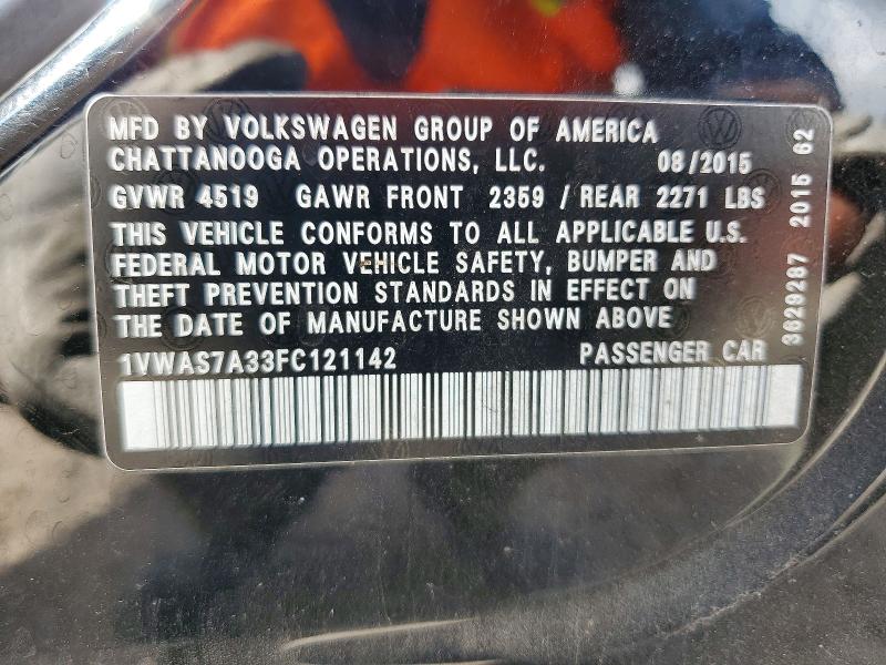 2015 Volkswagen Passat მანქანა იყიდება აუქციონზე, vin: 1VWAS7A33FC121142, აუქციონის ნომერი: 64461936