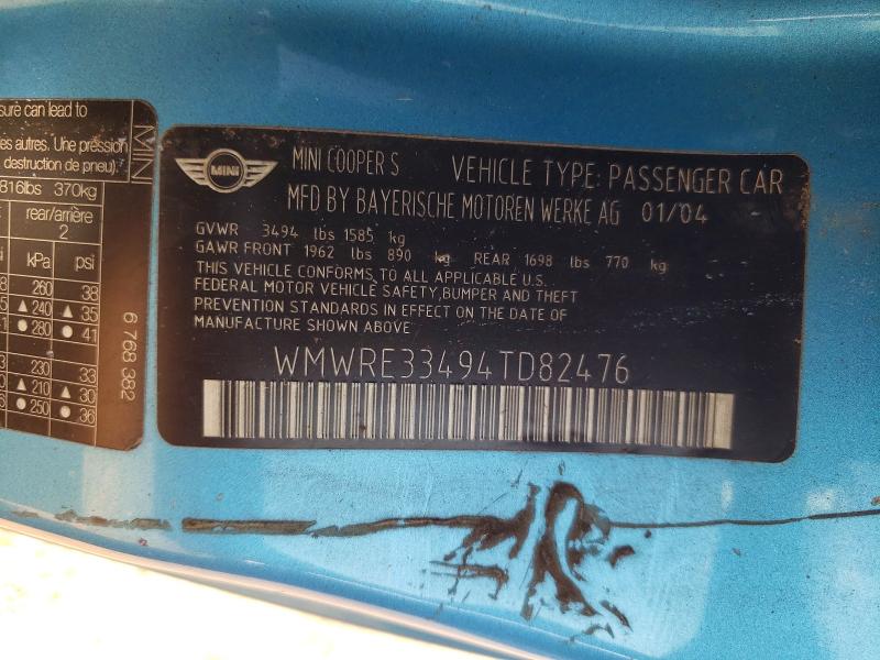 Aukcja sprzedaży 2004 Mini Cooper, vin: WMWRE33494TD82476, numer aukcji: 64922466