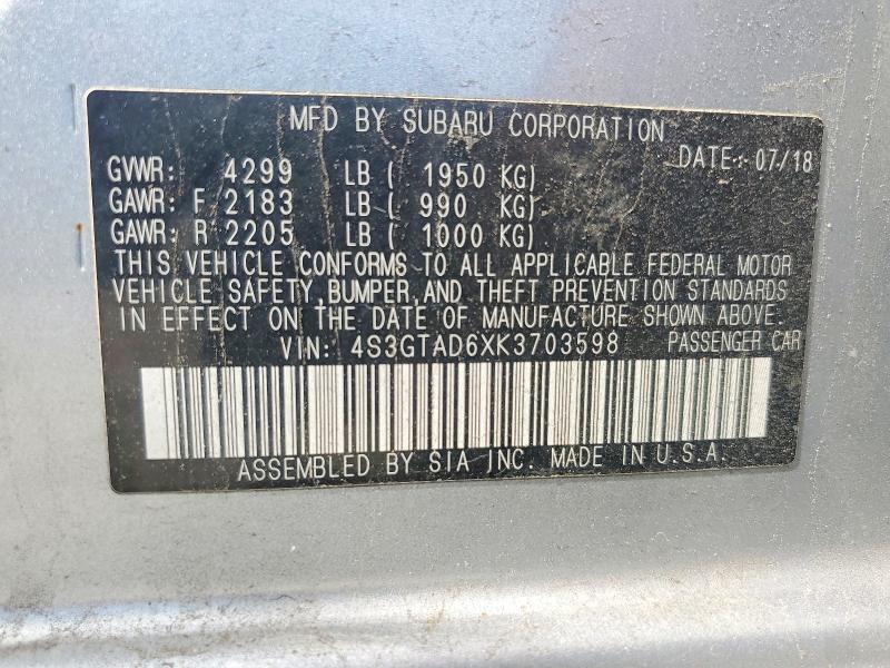 Aukcja sprzedaży 2019 Subaru Impreza, vin: 4S3GTAD6XK3703598, numer aukcji: 65697126