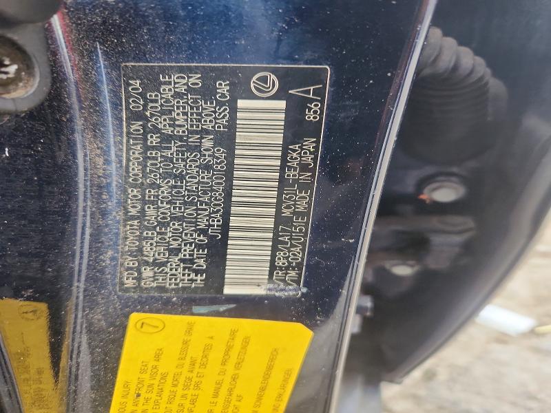 Aukcja sprzedaży 2004 Lexus Es, vin: JTHBA30G840018349, numer aukcji: 65636826