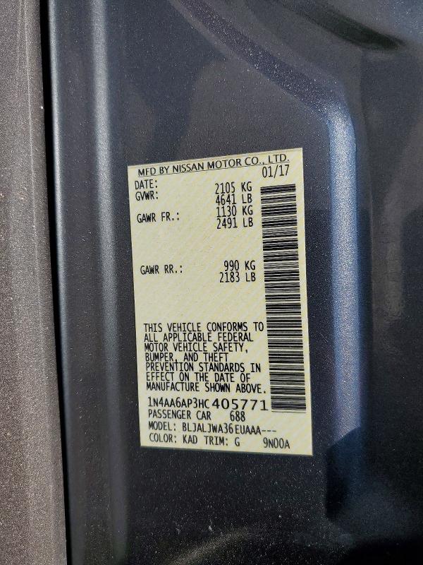 2017 Nissan Maxima მანქანა იყიდება აუქციონზე, vin: 1N4AA6AP3HC405771, აუქციონის ნომერი: 64502366