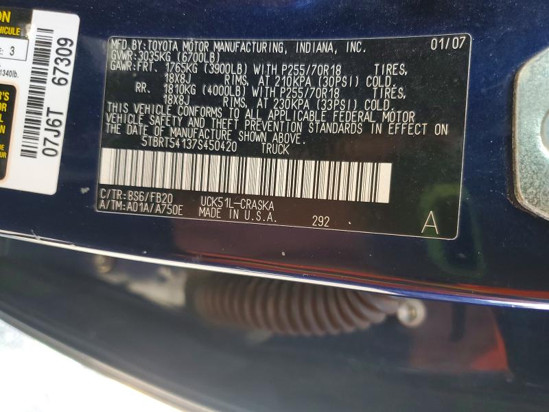 Продажа на аукционе авто 2007 Toyota Tundra, vin: 5TBRT54137S450420, номер лота: 65923216