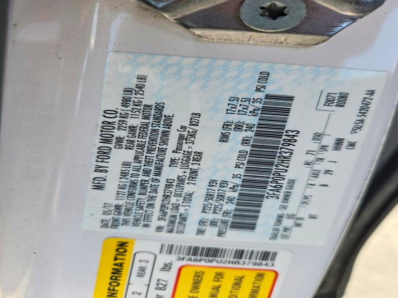 Продаж на аукціоні авто 2017 Ford Fusion, vin: 3FA6P0PU2HR379843, номер лоту: 63507416