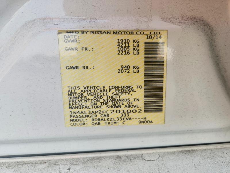 Auction sale of the 2015 Nissan Altima, vin: 1N4AL3AP2FC201002, lot number: 65954296