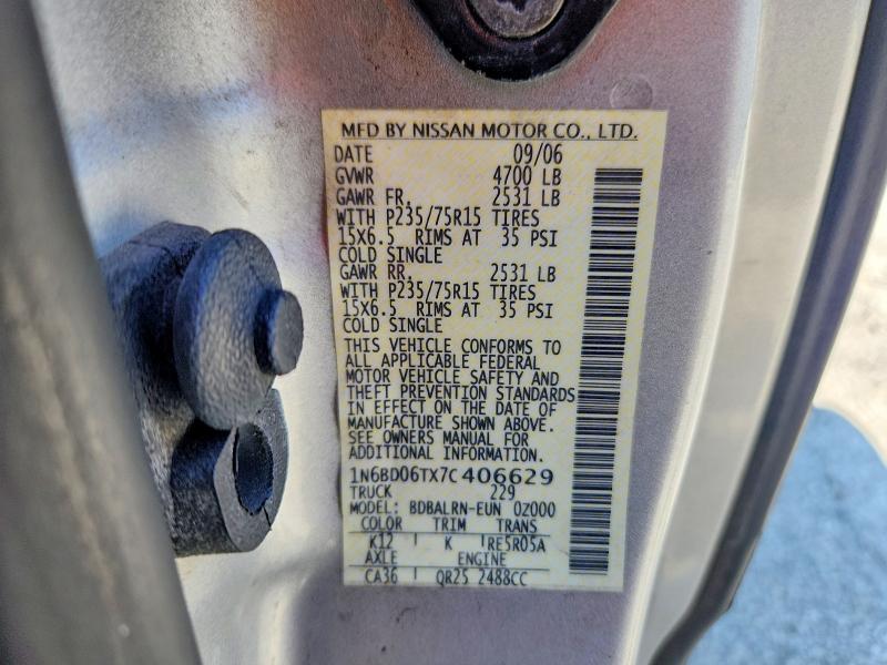 2007 Nissan Frontier მანქანა იყიდება აუქციონზე, vin: 1N6BD06TX7C406629, აუქციონის ნომერი: 63591146