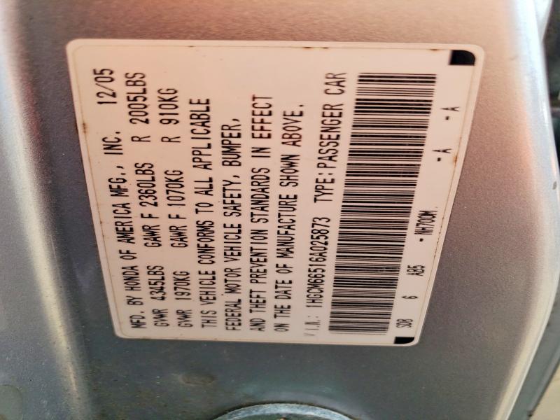 64672936 :رقم المزاد ، 1HGCM66516A025873 vin ، 2006 Honda Accord مزاد بيع