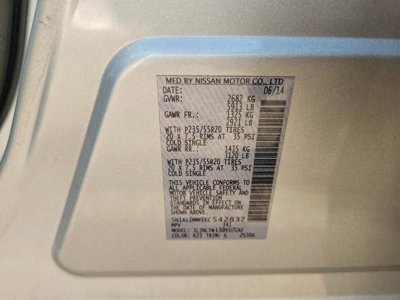 Aukcja sprzedaży 2014 Infiniti Qx60, vin: 5N1AL0MM9EC542837, numer aukcji: 65443546