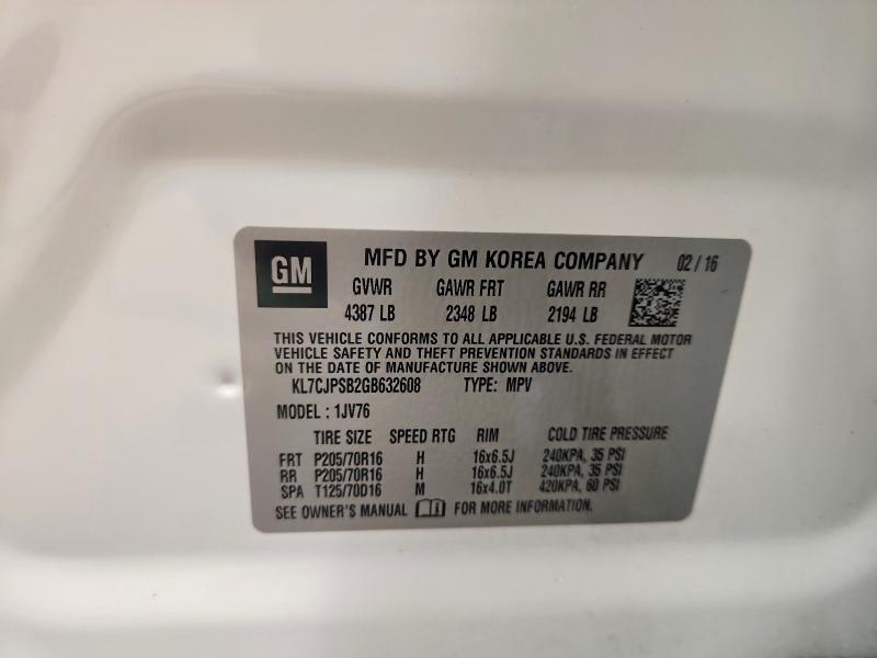 Продажа на аукционе авто 2016 Chevrolet Trax, vin: KL7CJPSB2GB632608, номер лота: 64748796