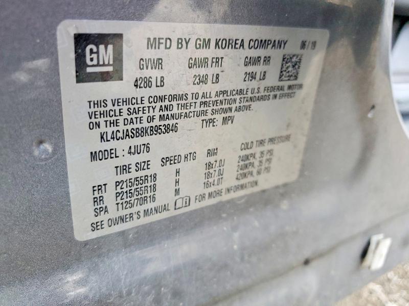 65118986 :رقم المزاد ، KL4CJASB8KB953846 vin ، 2019 Buick Encore مزاد بيع