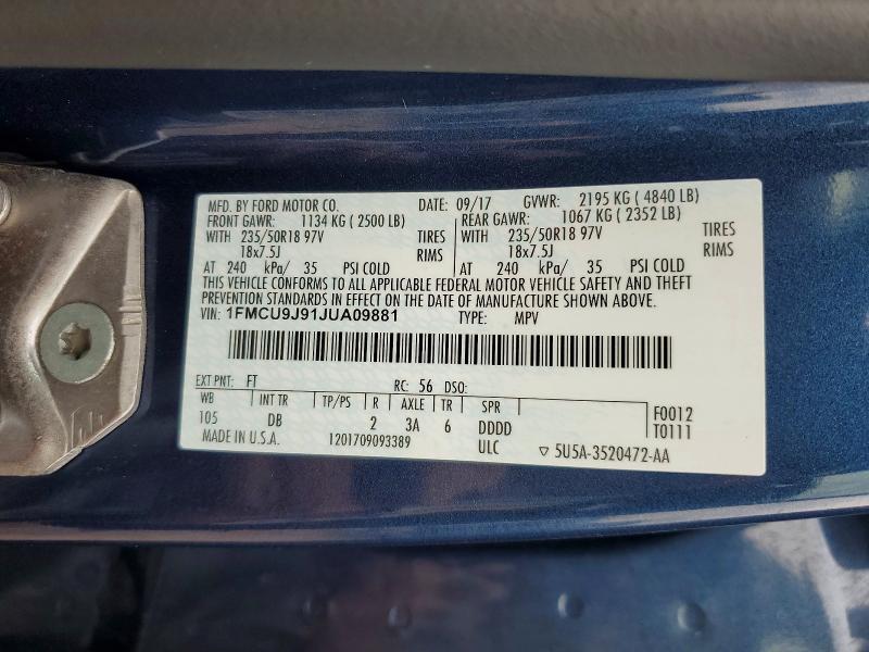 64194996 :رقم المزاد ، 1FMCU9J91JUA09881 vin ، 2018 Ford Escape مزاد بيع