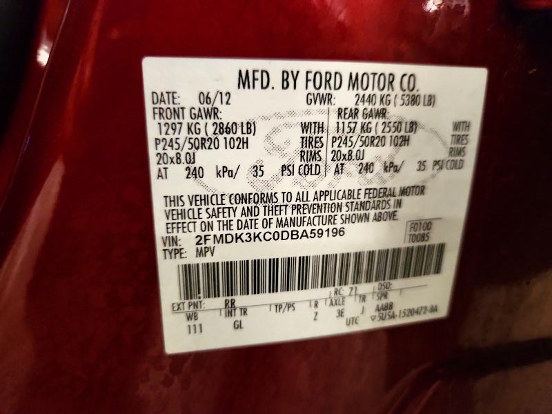 66041956 :رقم المزاد ، 2FMDK3KC0DBA59196 vin ، 2013 Ford Edge مزاد بيع
