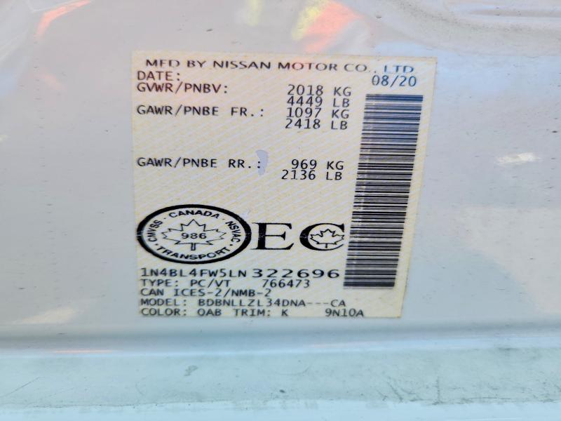 Продаж на аукціоні авто 2020 Nissan Altima, vin: 1N4BL4FW5LN322696, номер лоту: 64398116