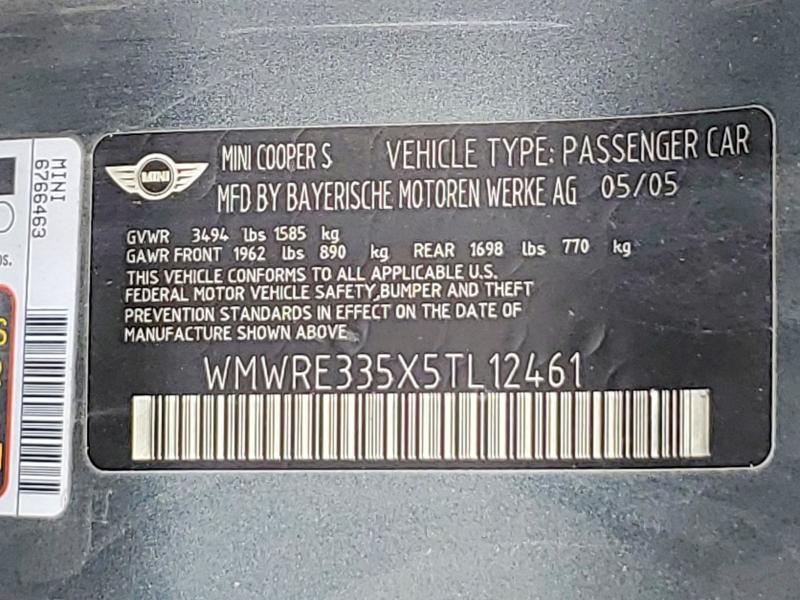 Продаж на аукціоні авто 2005 Mini Cooper, vin: WMWRE335X5TL12461, номер лоту: 64595066