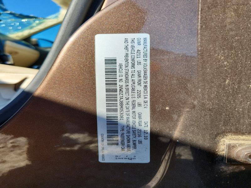 2011 Volkswagen Jetta მანქანა იყიდება აუქციონზე, vin: 3VWDZ7AJ8BM053081, აუქციონის ნომერი: 63176626