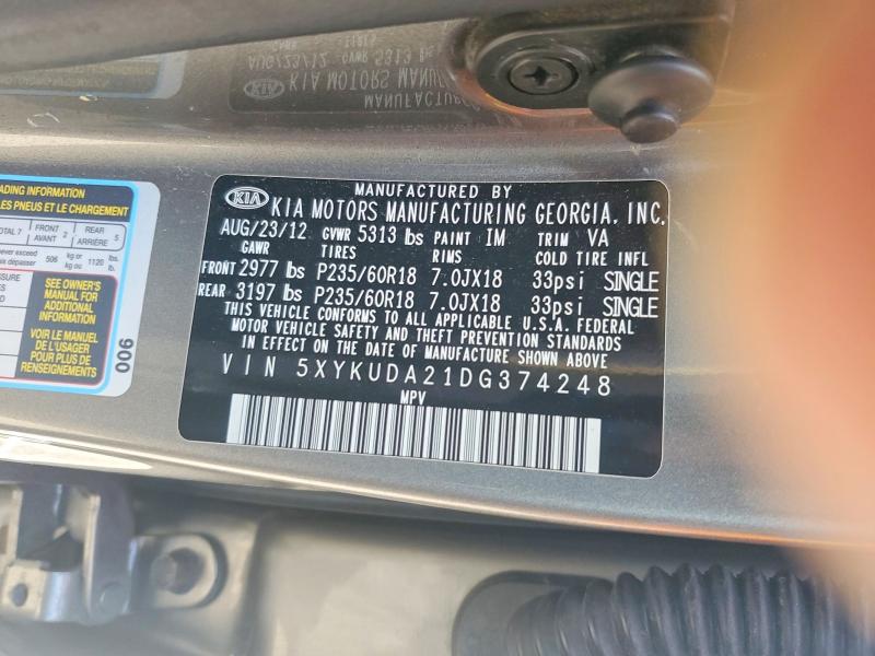 Продажа на аукционе авто 2013 Kia Sorento, vin: 5XYKUDA21DG374248, номер лота: 66362116