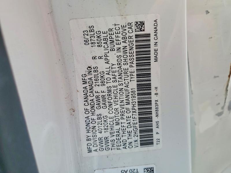 Продажа на аукционе авто 2023 Honda Civic, vin: 2HGFE1F7XPH319581, номер лота: 65097196