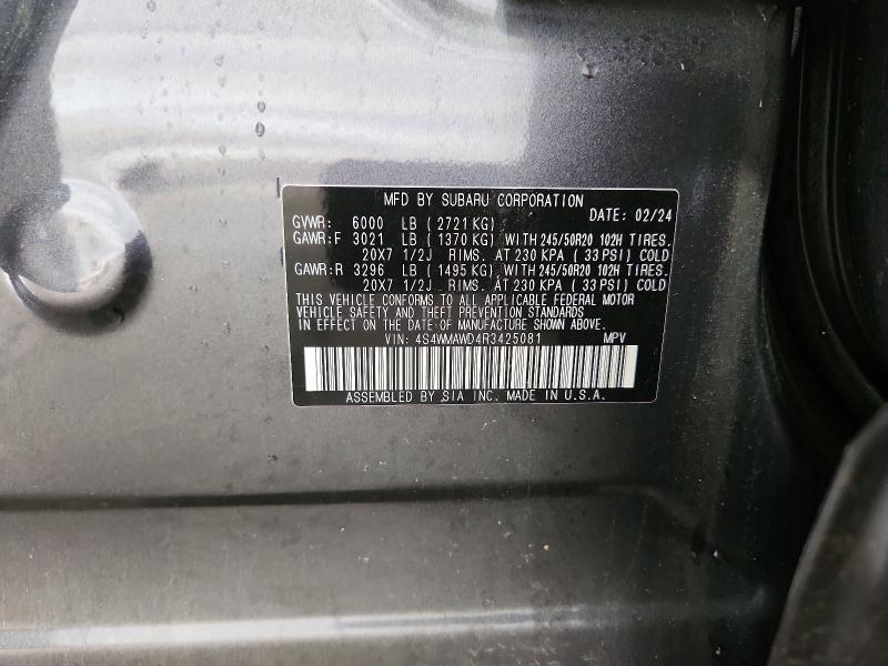 63521706 :رقم المزاد ، 4S4WMAWD4R3425081 vin ، 2024 Subaru Ascent مزاد بيع