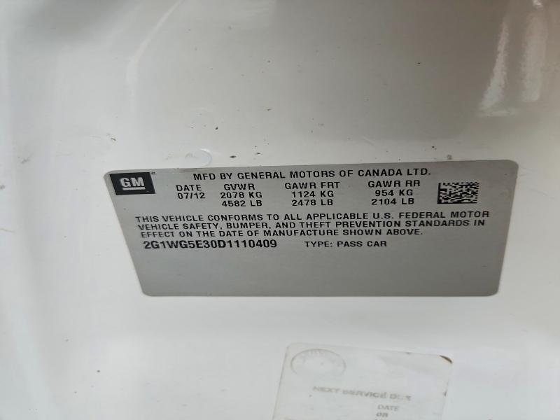 2013 Chevrolet Impala მანქანა იყიდება აუქციონზე, vin: 2G1WG5E30D1110409, აუქციონის ნომერი: 64671356