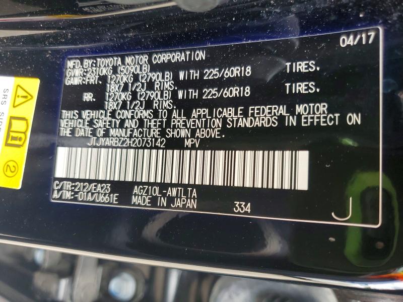 63379326 :رقم المزاد ، JTJYARBZ2H2073142 vin ، 2017 Lexus Nx 200t مزاد بيع
