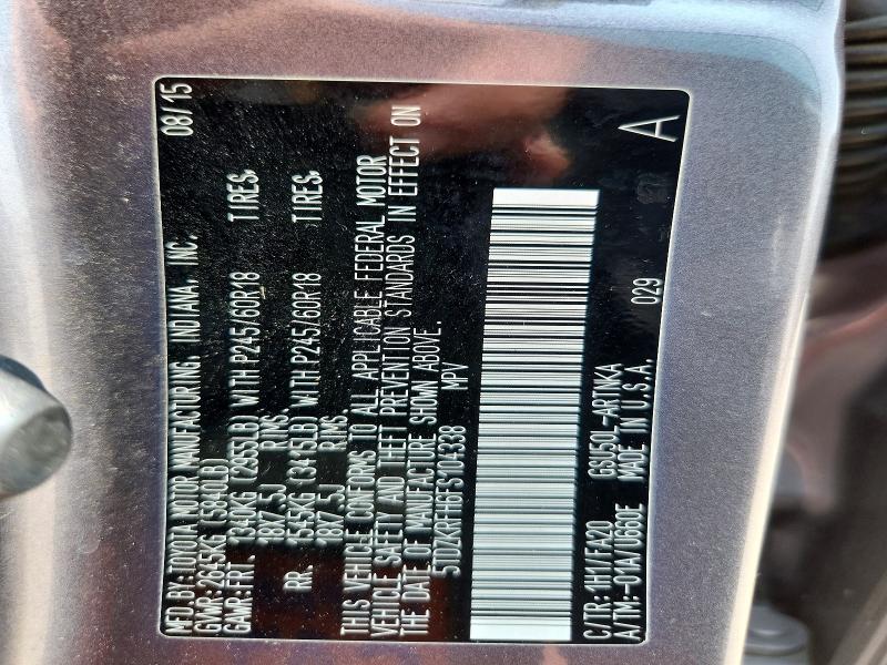 Aukcja sprzedaży 2015 Toyota Highlander, vin: 5TDZKRFH6FS104338, numer aukcji: 63750996