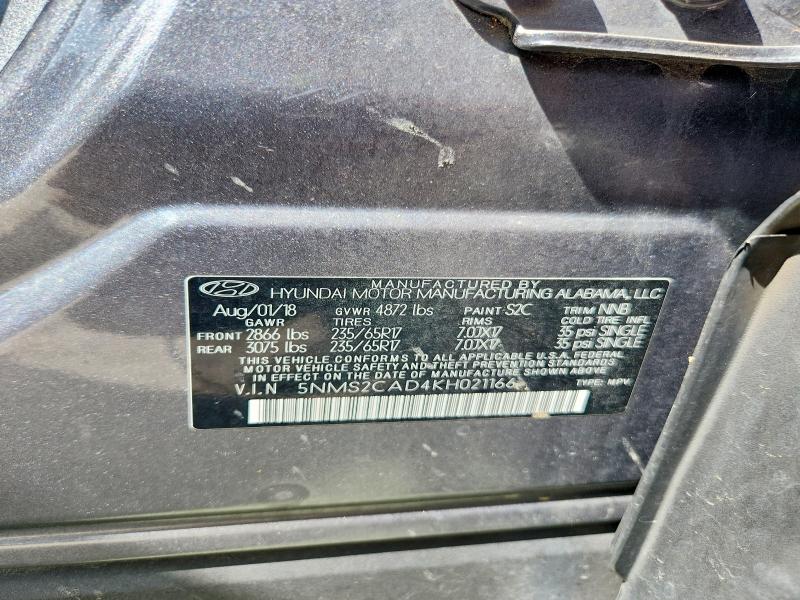 Aukcja sprzedaży 2019 Hyundai Santa Fe, vin: 5NMS2CAD4KH021166, numer aukcji: 61449776