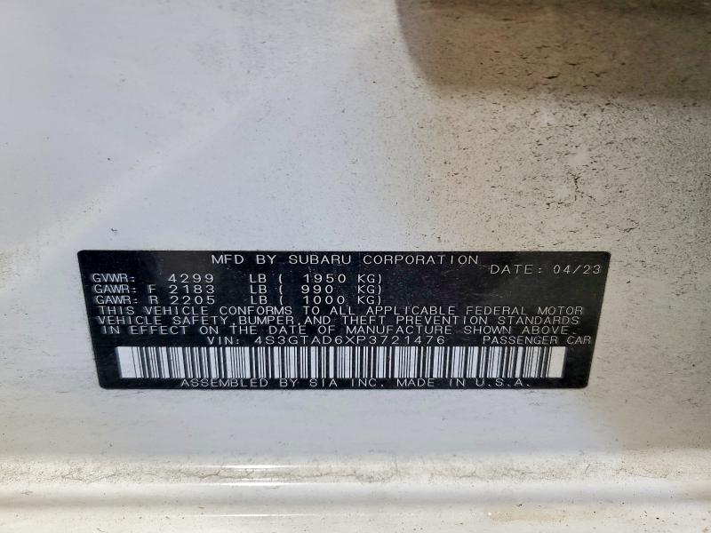 66961826 :رقم المزاد ، 4S3GTAD6XP3721476 vin ، 2023 Subaru Impreza مزاد بيع