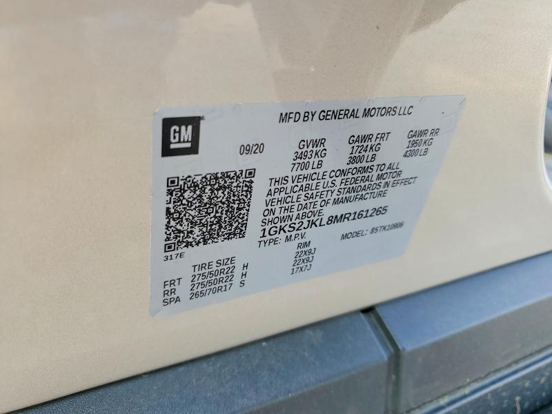 64815796 :رقم المزاد ، 1GKS2JKL8MR161265 vin ، 2021 Gmc Yukon Xl مزاد بيع