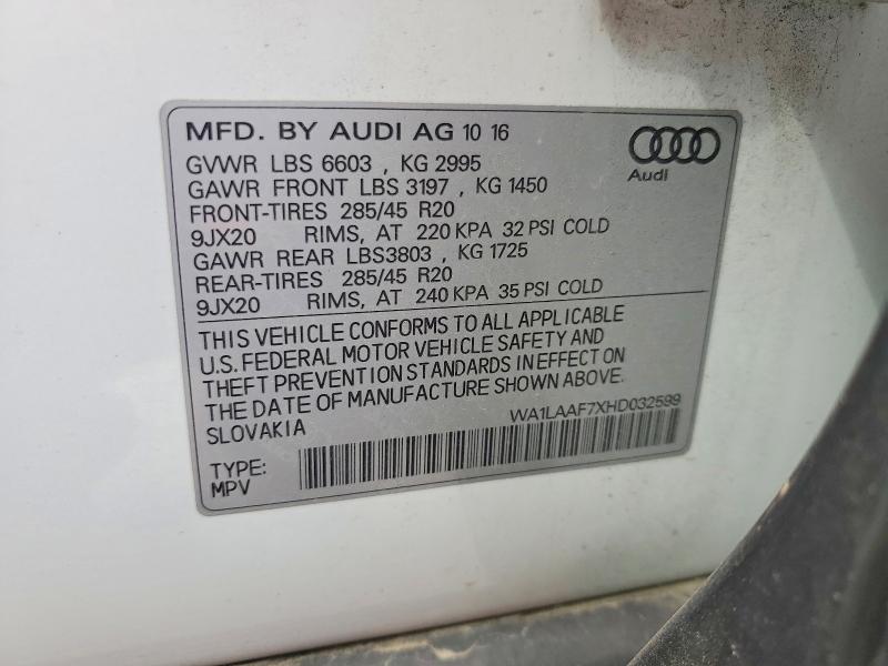 Aukcja sprzedaży 2017 Audi Q7, vin: WA1LAAF7XHD032599, numer aukcji: 60282906