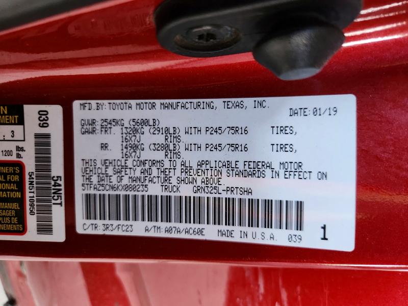 66473016 :رقم المزاد ، 5TFAZ5CN6KX080235 vin ، 2019 Toyota Tacoma مزاد بيع