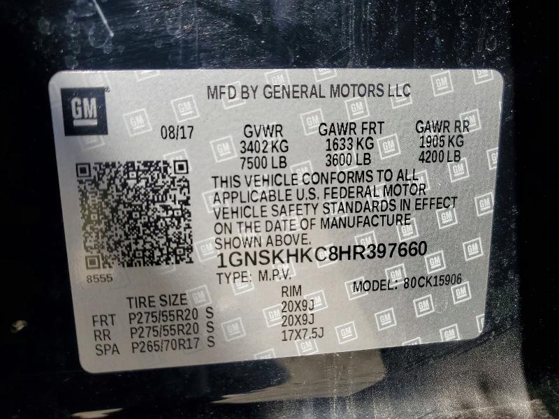 Aukcja sprzedaży 2017 Chevrolet Suburban, vin: 1GNSKHKC8HR397660, numer aukcji: 63412486