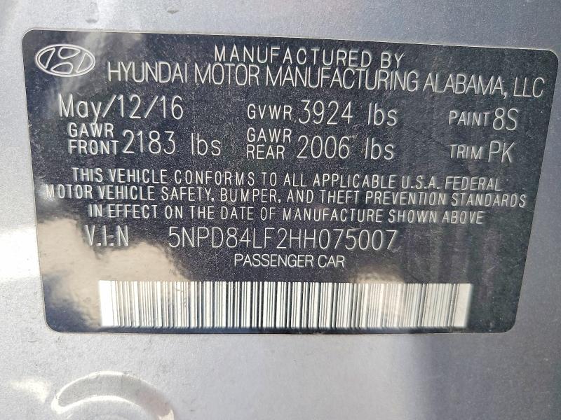 66794906 :رقم المزاد ، 5NPD84LF2HH075007 vin ، 2017 Hyundai Elantra مزاد بيع