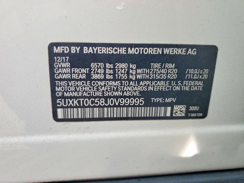 65580216 :رقم المزاد ، 5UXKT0C58J0V99995 vin ، 2018 Bmw X5 مزاد بيع