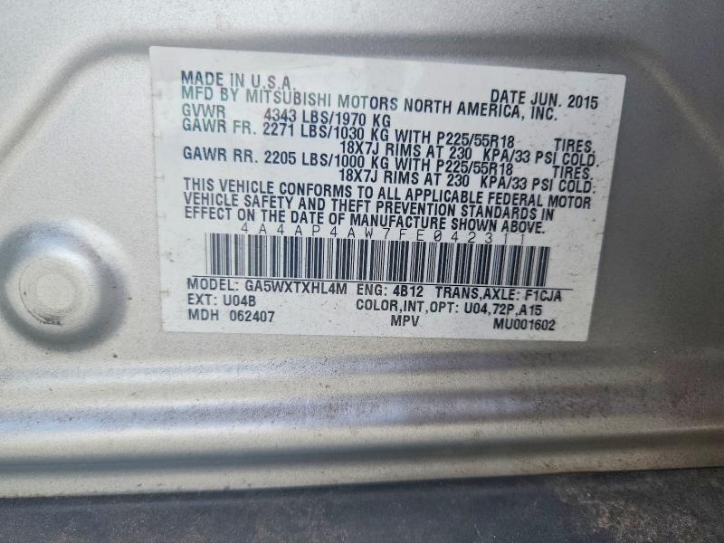 2015 Mitsubishi Outlander Sport მანქანა იყიდება აუქციონზე, vin: 4A4AP4AW7FE042311, აუქციონის ნომერი: 66832566