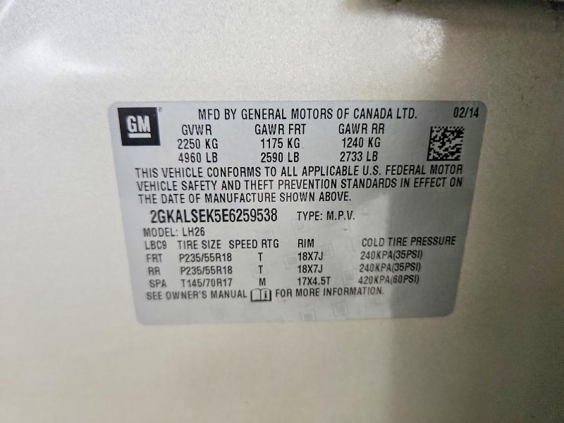 Продаж на аукціоні авто 2014 Gmc Terrain, vin: 2GKALSEK5E6259538, номер лоту: 64321996