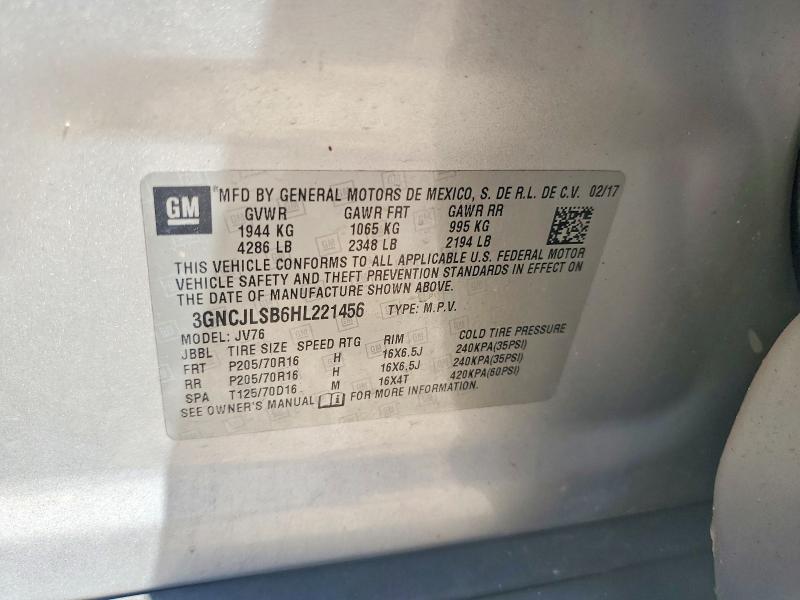 Продаж на аукціоні авто 2017 Chevrolet Trax, vin: 3GNCJLSB6HL221456, номер лоту: 66231976