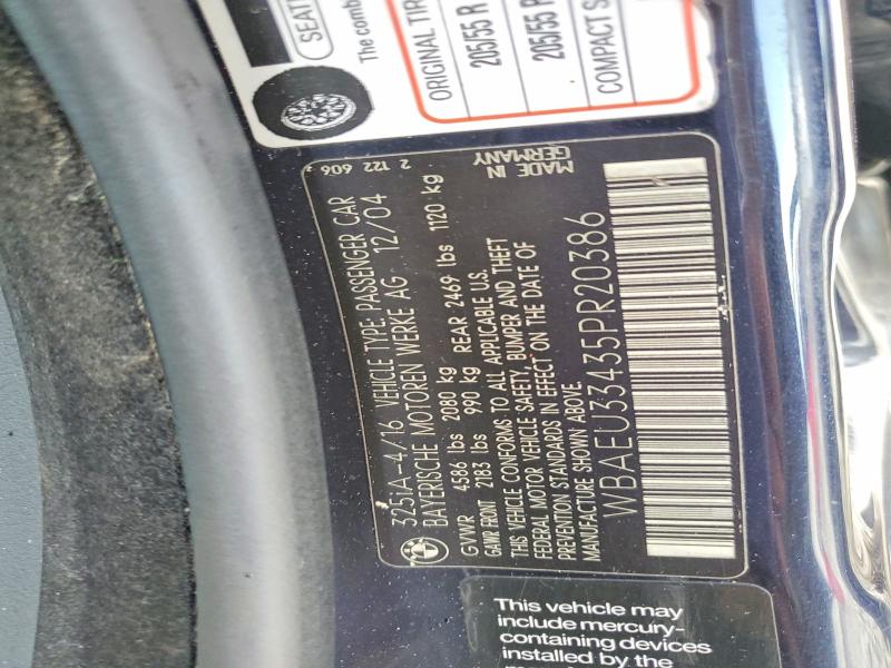 Продаж на аукціоні авто 2005 Bmw 325, vin: WBAEU33435PR20386, номер лоту: 66547026