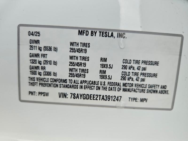 Aukcja sprzedaży 2026 Tesla Model Y, vin: 7SAYGDEE2TA391247, numer aukcji: 65728746