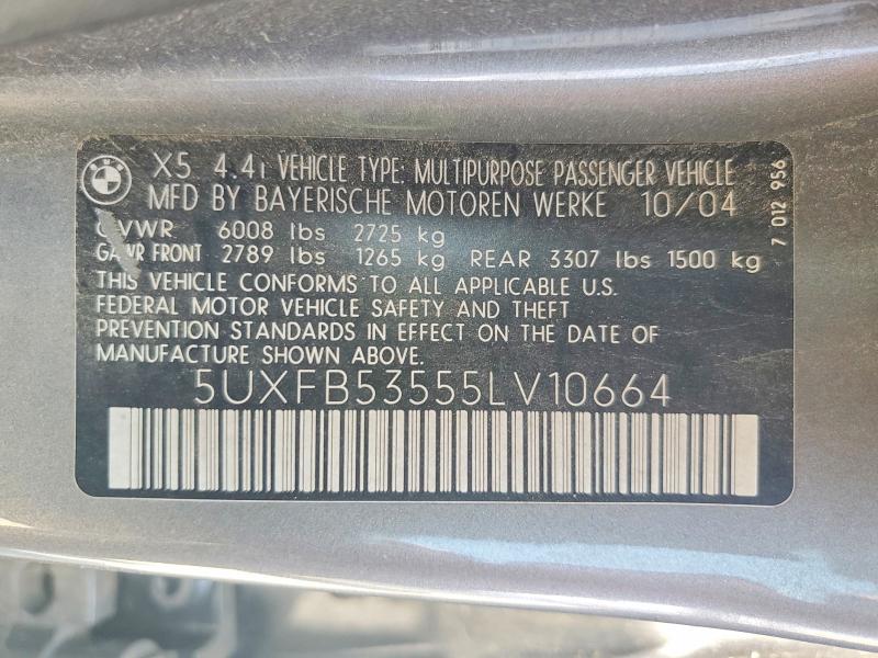 Продажа на аукционе авто 2005 Bmw X5, vin: 5UXFB53555LV10664, номер лота: 63642386
