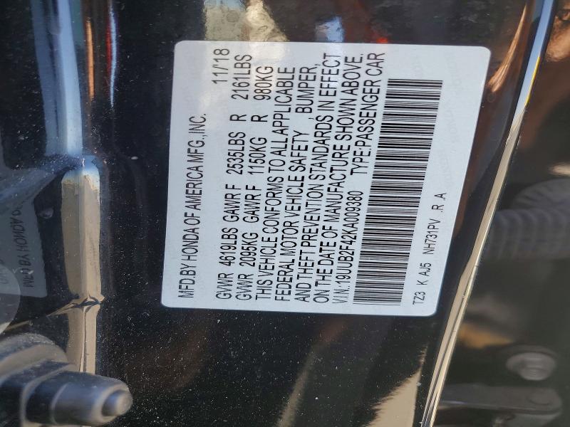 2019 Acura Tlx მანქანა იყიდება აუქციონზე, vin: 19UUB2F42KA009380, აუქციონის ნომერი: 64211936