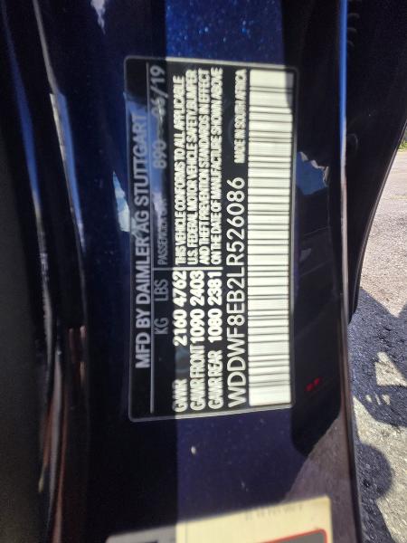 66094026 :رقم المزاد ، WDDWF8EB2LR526086 vin ، 2020 Mercedes-benz C مزاد بيع