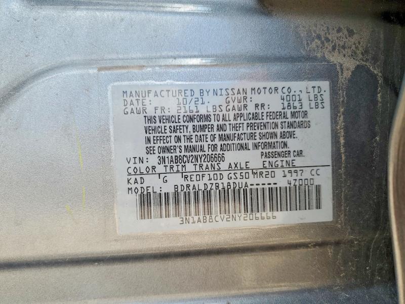 2022 Nissan Sentra მანქანა იყიდება აუქციონზე, vin: 3N1AB8CV2NY206666, აუქციონის ნომერი: 62625626